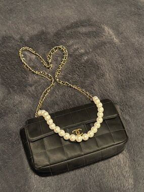 CHANEL Black silk east west chocolate bar cloth handbag